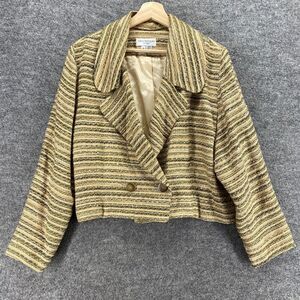 Maria Rodriguez Blazer Women S Small Beige Striped Button Up Collared Casual